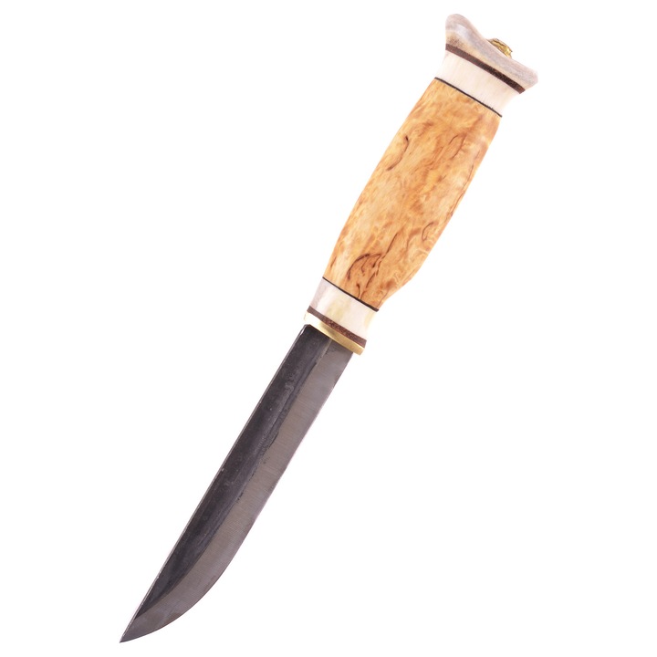 Cutit de vanatoare Vuolu13, Wood Jewel, 12.5cm, otel carbon, manere din mesteacan cret, corn de ren, 24cm