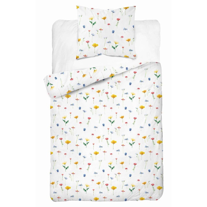 Ágyneműgarnitúra 140x200, Detexpol, Satin Stories, szatén pamut, fehér/többszínű, 2 darab