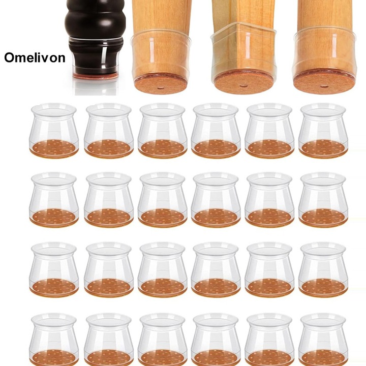 Set protectie picioare scaun Omelivon set 24 buc silicon gros 2mm maro 3x3.8cm