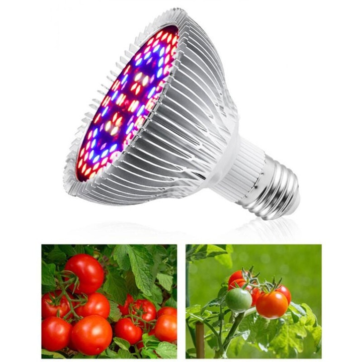 Lampa de crestere LED 50W, 78 LED-uri, dispersie buna a caldurii, pentru plante de sera, soclu E27