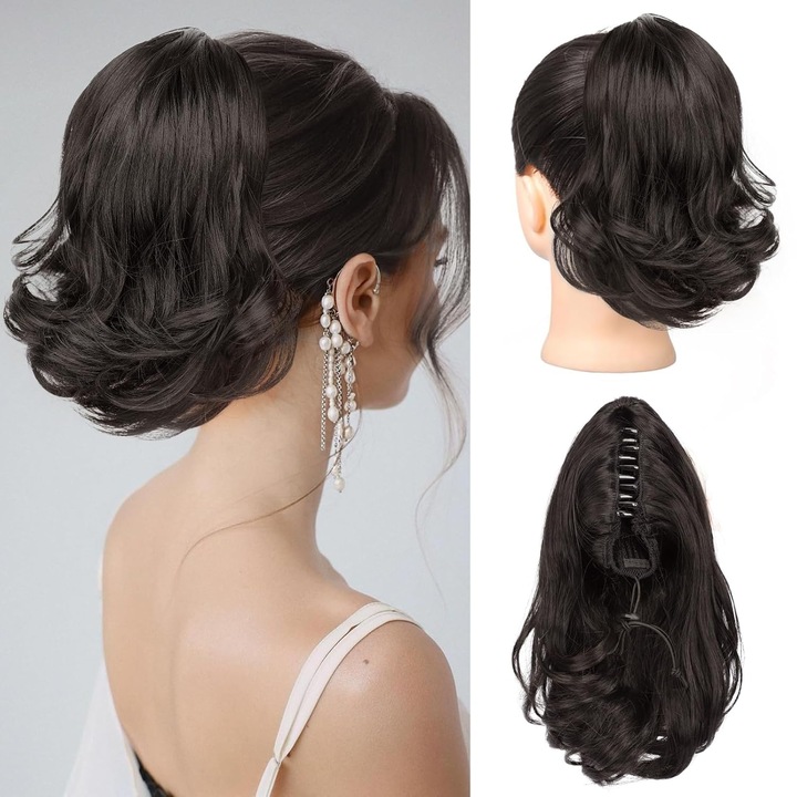 Extensie par coada de cal, 10", sintetic, negru natural, set