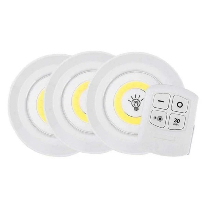 Set 3 spoturi LED cu telecomanda, lumina calda, 7x2cm