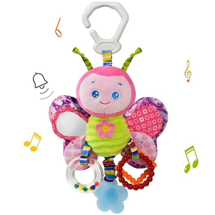 Jucarie interactiva pentru bebelusi, clopotel pentru patut, cadouri pentru bebelusi peste 3 luni, fluture, TOIITKQ, roz