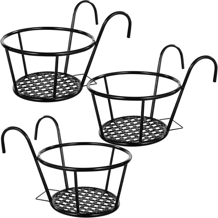 Suport pentru ghivece suspendat, set 3 bucati, design modern, metal, protectie anti-rugina, 17x12cm