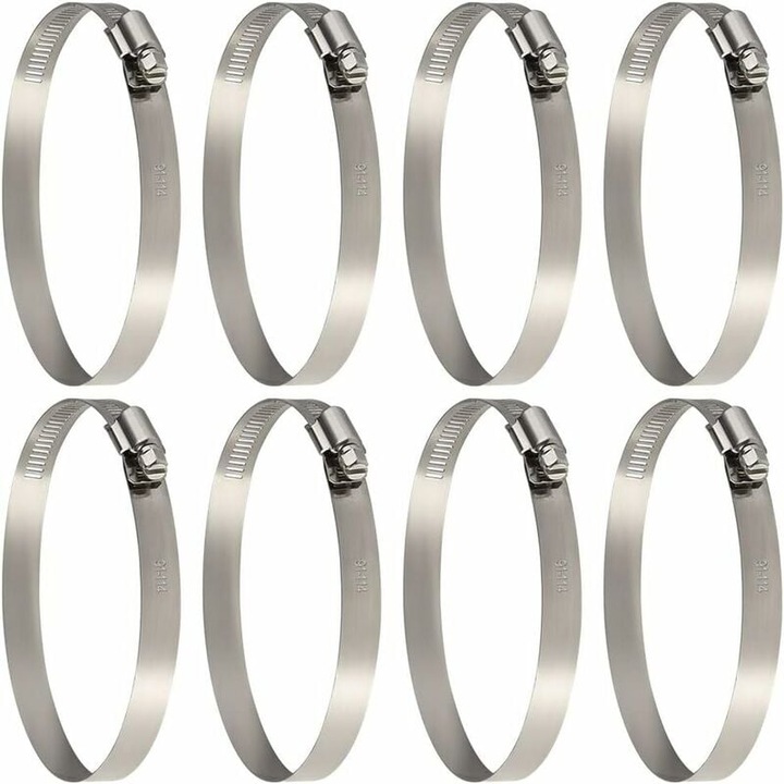 Set 8 cleme metalice, ajustabile 91-114mm, inox 201, argintiu