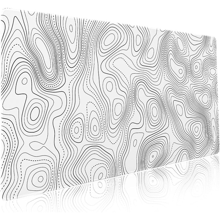 Геймърски мауспад XXL бял с топографска карта, основа от противоплъзгаща гума, размери 90x40см