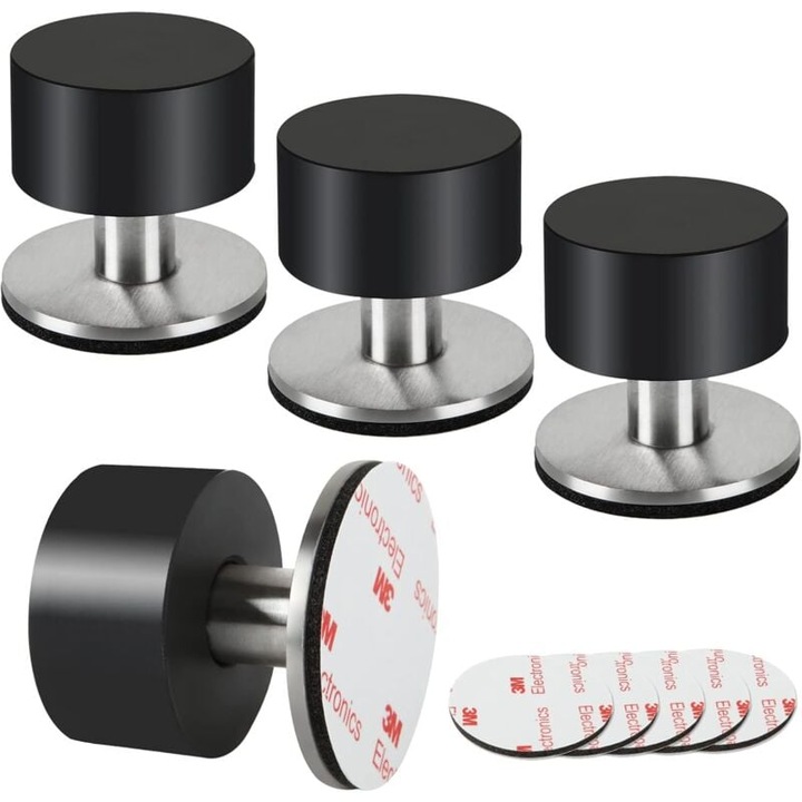 Set de 4 opritoare de usa din otel inoxidabil 304 cu adeziv 3M, protectie din cauciuc, utilizare interioara si exterioara