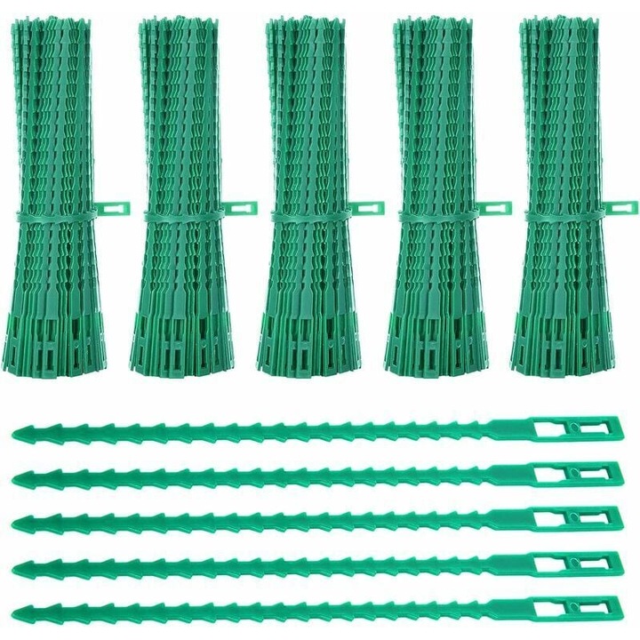 Set 500 Legaturi Ajustabile pentru Plante, Verde, 17cm x 0.7cm
