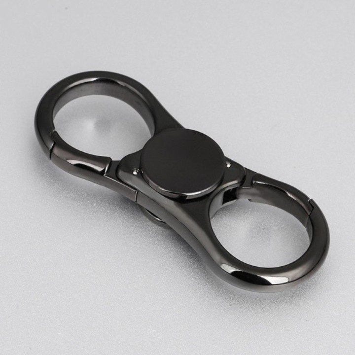 Giroszkópos, dupla gyűrűs kulcstartó, fekete, 72x27mm