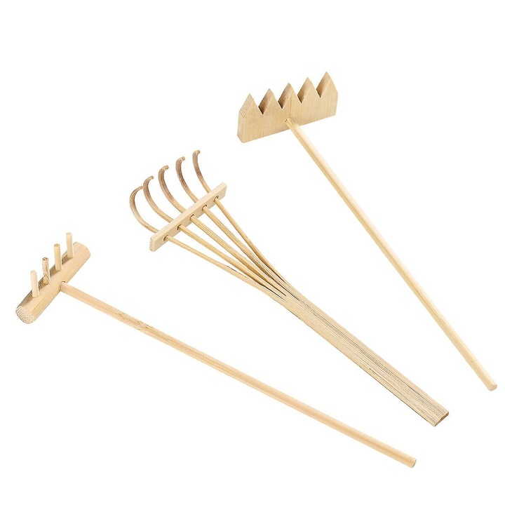 Set accesorii decorative de birou, Mini greble de nisip, natur