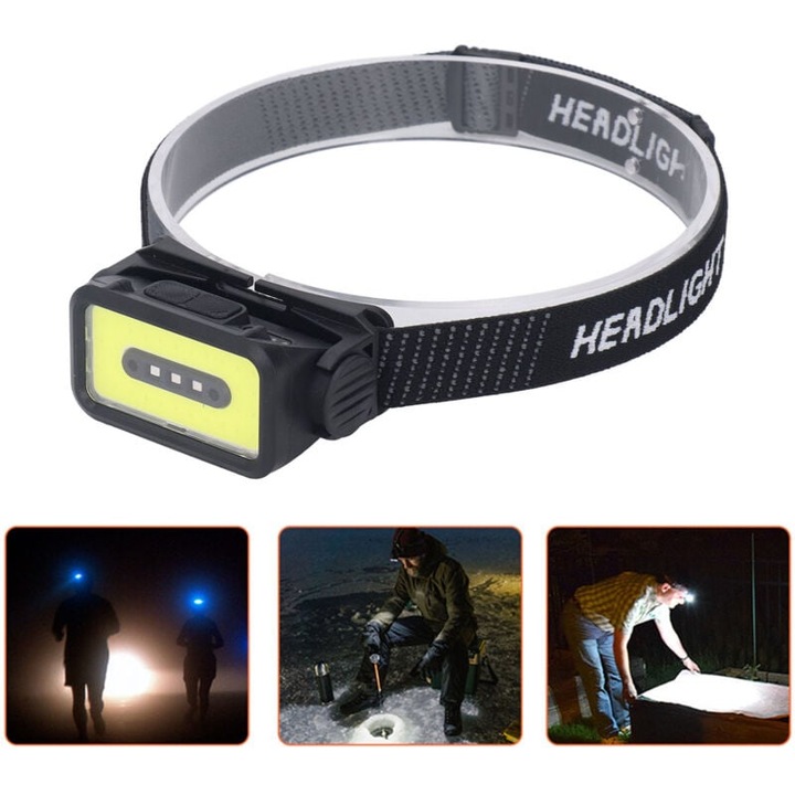 Újratölthető COB fejlámpa piros fénnyel, 1200mAh, IPX4, komplett készlet