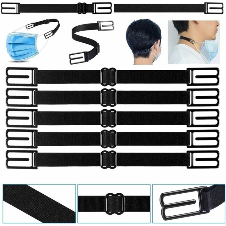 Set 5 cleme pentru masti faciale, negru, 19.5cm