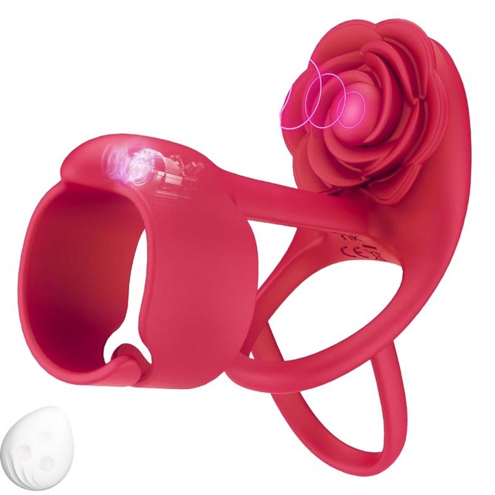 ZEMALIA® силиконов вибриращ пръстен за пенис, с дистанционно управление, 10 вибрационни режима, Двойни вибрационни мотори, регулируем, червен