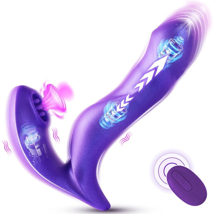 Vibrator de purtat, 3 in1, ZEMALIA®, jucarii sexuale pentru adulti pentru femei - Vibrator de tip impingere cu 10 impulsuri si vibratii puternice, Vibrator cu telecomanda pentru femei