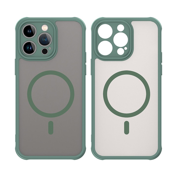 Кейс за iPhone 14 Pro със защита на обектива и MagSafe EasyCharge Ghost Series, матиран, с анти-пожълтяване - зелен