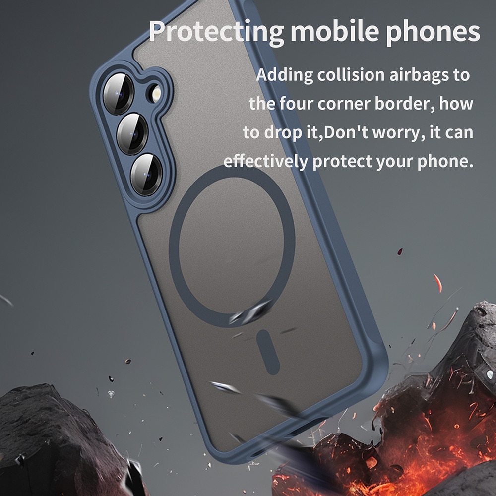 Husa pentru Samsung Galaxy S26 FE cu protectie pentru lentile si MagFit EasyCharge, Ghost Series Anti-ingalbenire, frosted - bleumarin