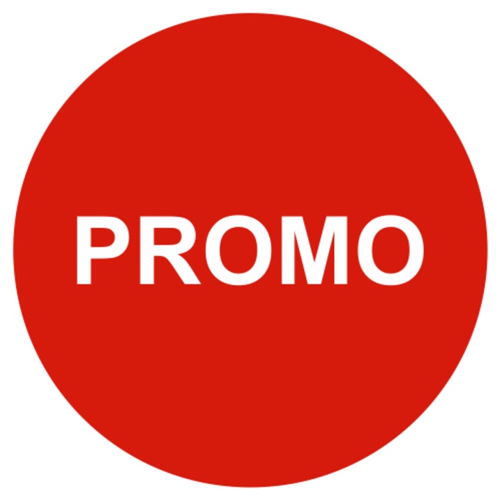 Set 100 Etichete promotionale Promo, Autoadezive usor de aplicat, Cri-Flo, Culoare Rosu, Diametru 40mm