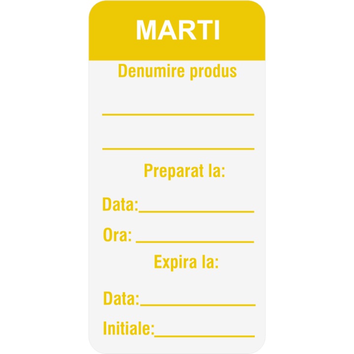 Set 10 Etichete haccp zilele saptamanii marti, autoadeziv usor de aplicat, Cri-Flo, Dimensiune 25x54 mm