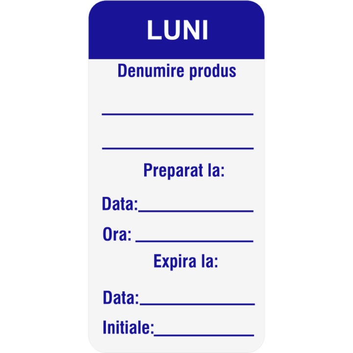 Etichete haccp zilele saptamanii luni, autoadeziv usor de aplicat, Cri-Flo, Dimensiune 25x54 mm