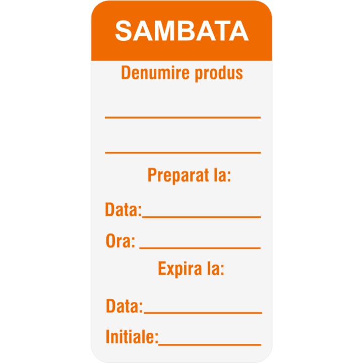 Etichete personalizate sambata zilele saptamanii, autoadeziv usor de aplicat, Cri-Flo, Dimensiune 25x54 mm