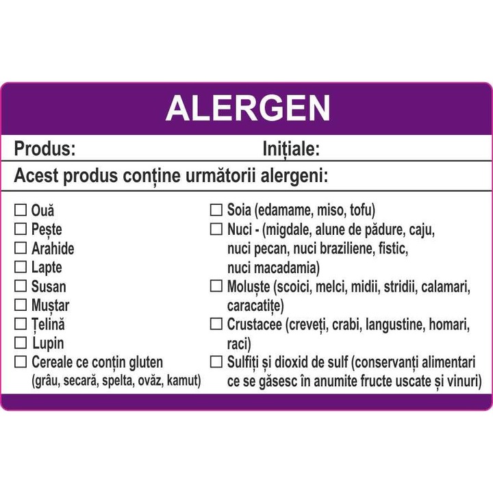 Etichete personalizate alergeni, autoadeziv usor de aplicat, Cri-Flo, Dimensiune 75x50 mm