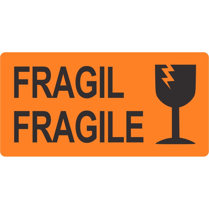 Eticheta Logistica Fragil Fragile Portocaliu, autoadeziv usor de aplicat, Cri-Flo, Culoare Portocaliu, Dimensiune 50x100 mm