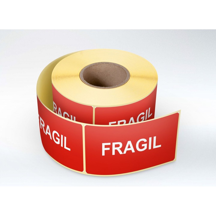 Set 10 Etichete Logistice Fragil, autoadeziv usor de aplicat, Cri-Flo, Culoare Rosu, Dimensiune 30x60 mm