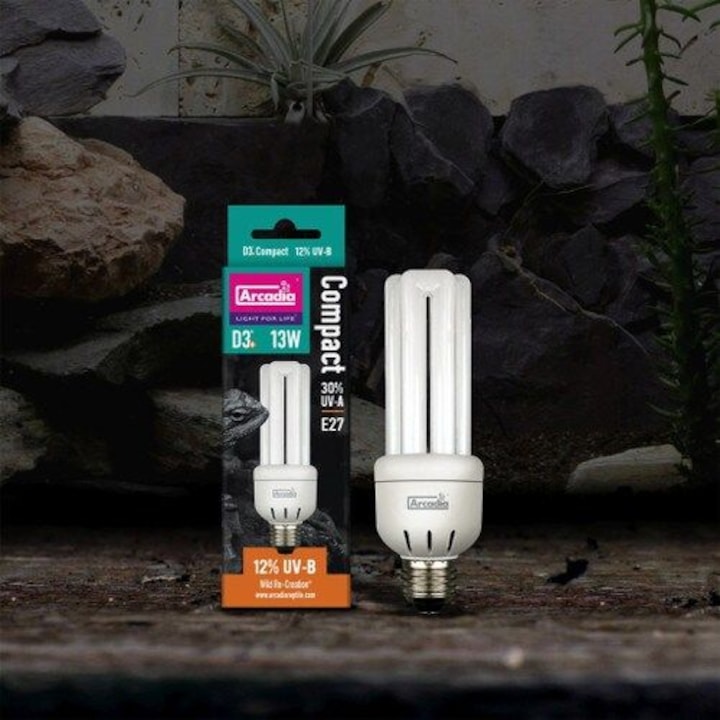 Bec cu UVB 12%, Arcadia D3 E27 Compact bulb13W 30% UVA - eMAG.ro