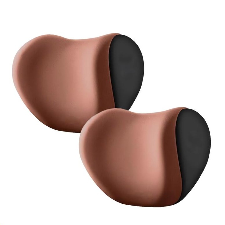 2 seturi, Omelivon ® suport de cap de masina de inalta calitate, burete de memorie, accesorii pentru masini, suport pentru gat, reglabil, confortabil si respirabil, protectie pentru pilonul gatului, potrivit pentru orice model de masina, maro