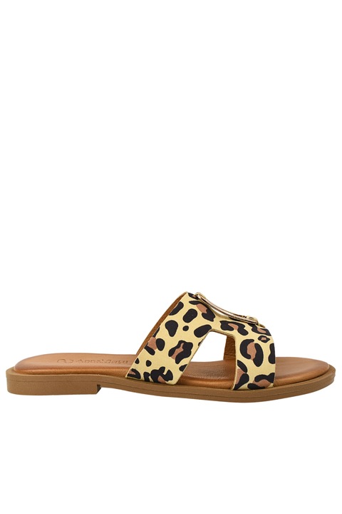 Papuci casual, dama, ANNA VIOTTI, D20-H2989 natural print, piele naturala, Animal print, 38