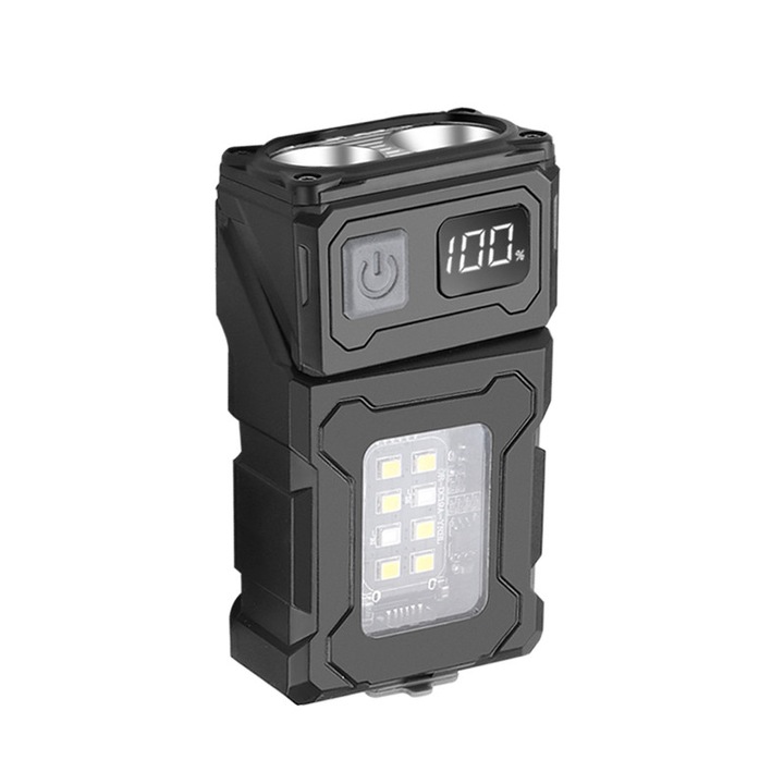 Lanterna multifunctionala COB LED, rotativa, luminozitate reglabila, IPX4, 8.1x4.5x2.5cm