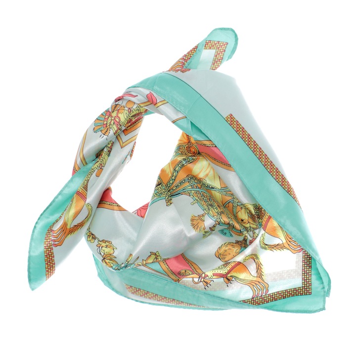 Esarfa de dama, Buticcochet, 60x60 cm, imprimeu cu cai