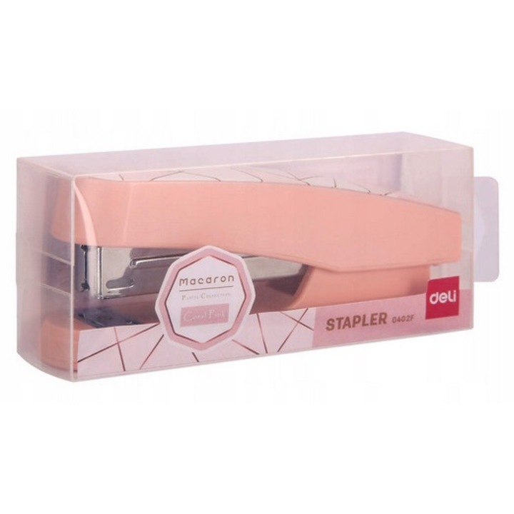 Tűzőgép Deli Macaron 0402, rózsaszín, 25 lap