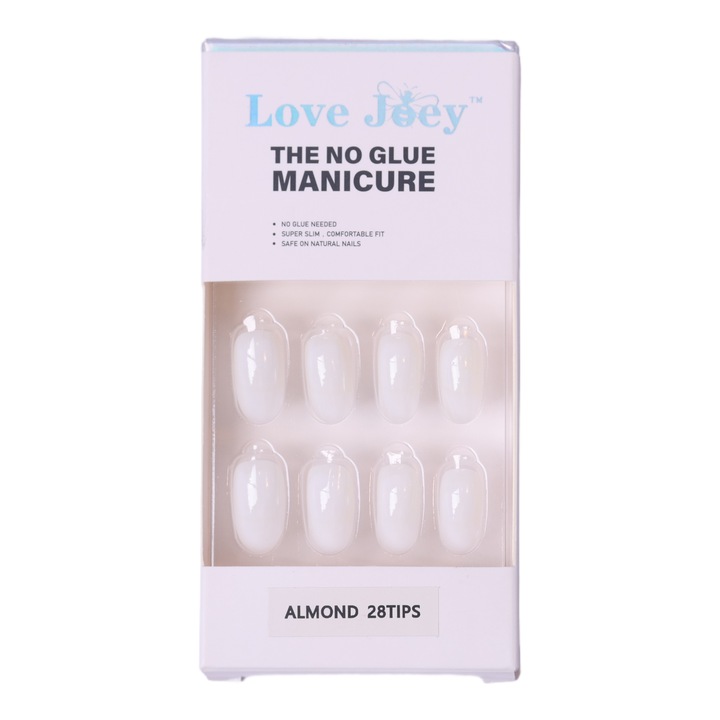 Produse nail art, Unghii false, tipsuri reutilizabile, LOVE JOEY, Forma Migdala, A99387 Alb transparent