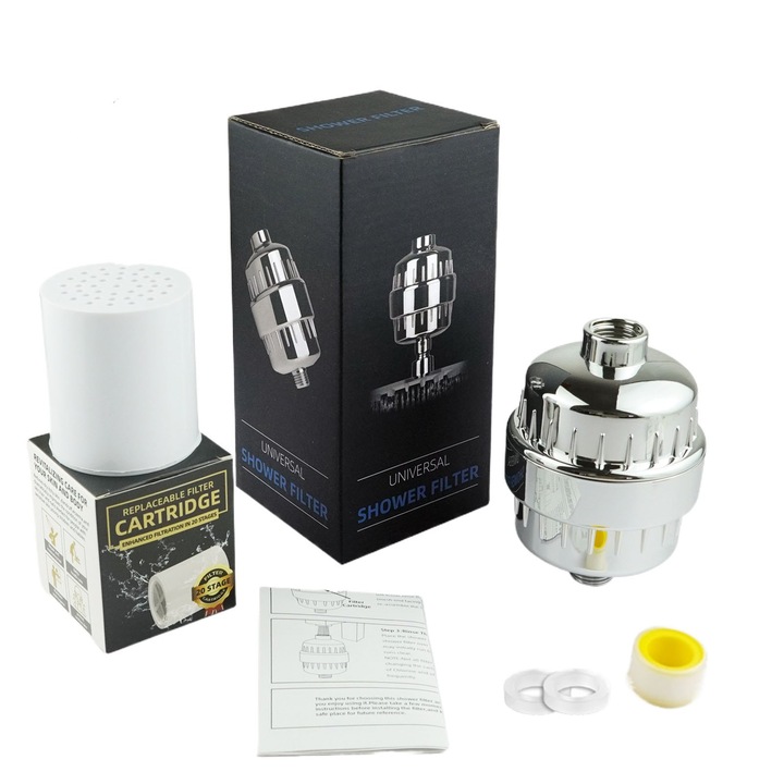 Filtru Apa Potabila, ArtSkin® Combinatie de filtru de dus de casnic W33 purificator, (nivelul 20) o carcasa si doua nuclee + accesorii + cutie de culoare