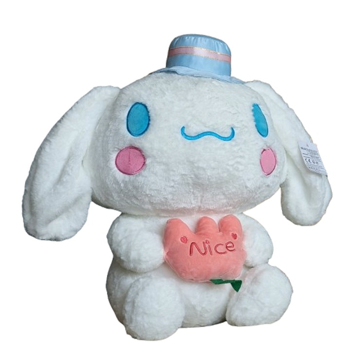 Plüssjáték, Cinnamoroll tulipánnal, nagy 40cm, fehér, poliészter