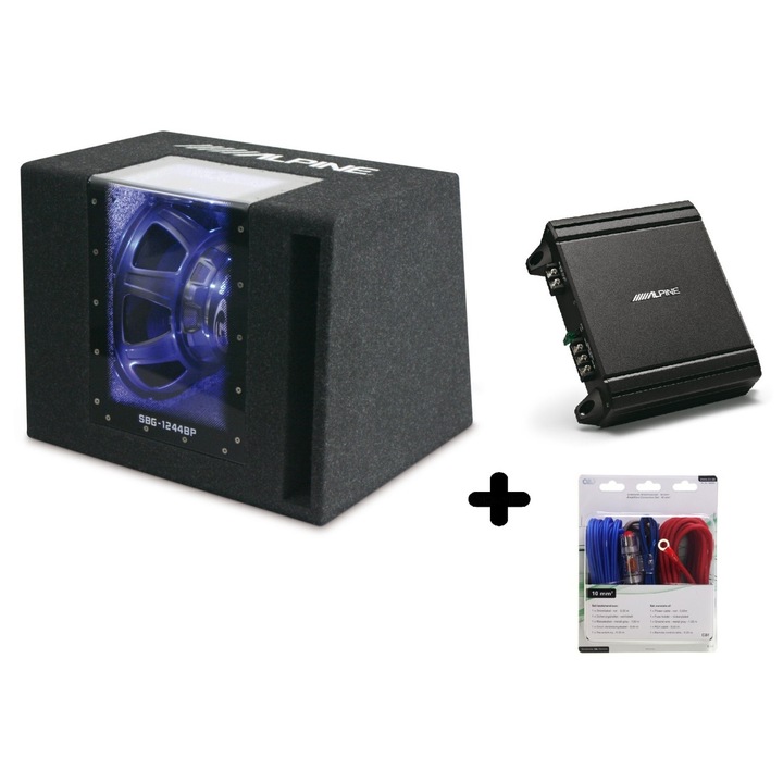 Комплект автомобилен субуфер Alpine SBG-1244BP с усилвател MRV-M250 и кабели LK-10