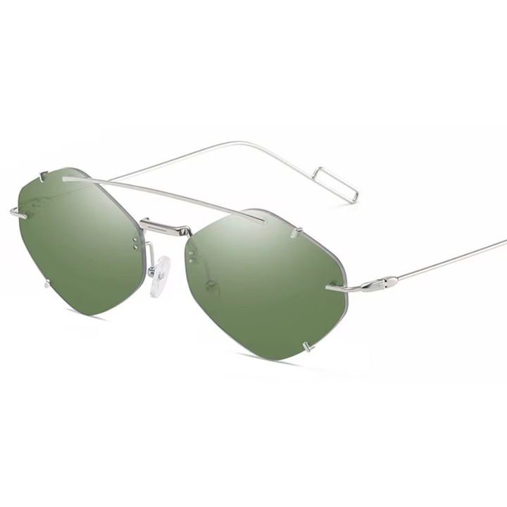 Ochelari de Soare Unisex, Stil Fashion Minimalist, Cadru Metalic, Protectie UV400, Verde