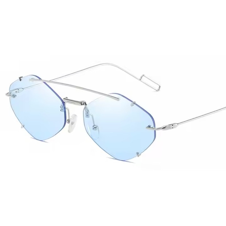 Ochelari de Soare Unisex, Stil Fashion Minimalist, Cadru Metalic, Protectie UV400, Albastru