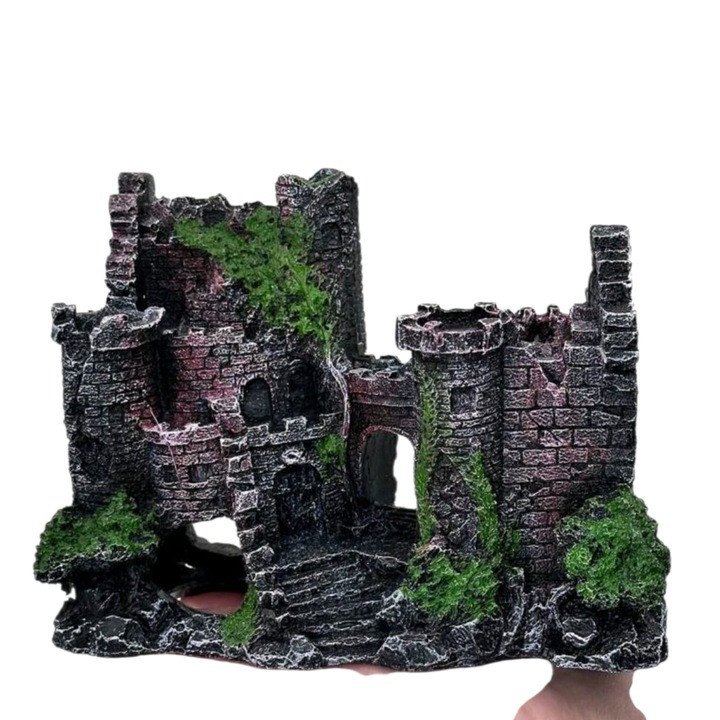 Decoratiune acvariu, castel din rasina, design european, detalii realiste, 15x10x20cm