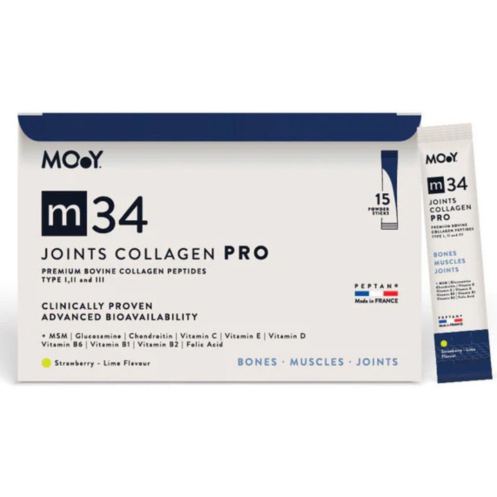Supliment alimentar m34 JOINTS COLLAGEN PRO Strawberry Lime, Molecules of Youth, 15 plicuri, 195 g, natural