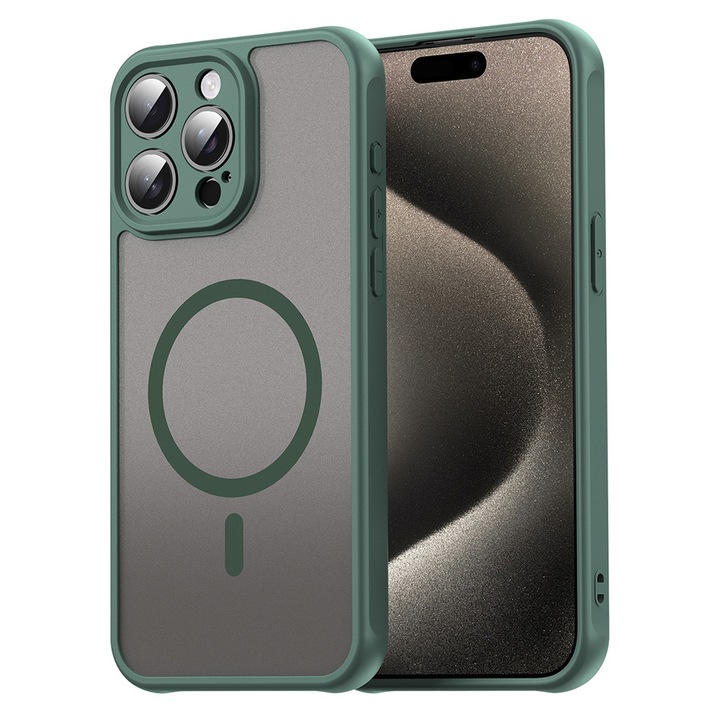 Husa pentru iPhone 15 Pro Comari® Pulse, MagSafe, protectie anti-soc, design mat antiamprenta, bumpere ranforsate, protectie camera, Verde