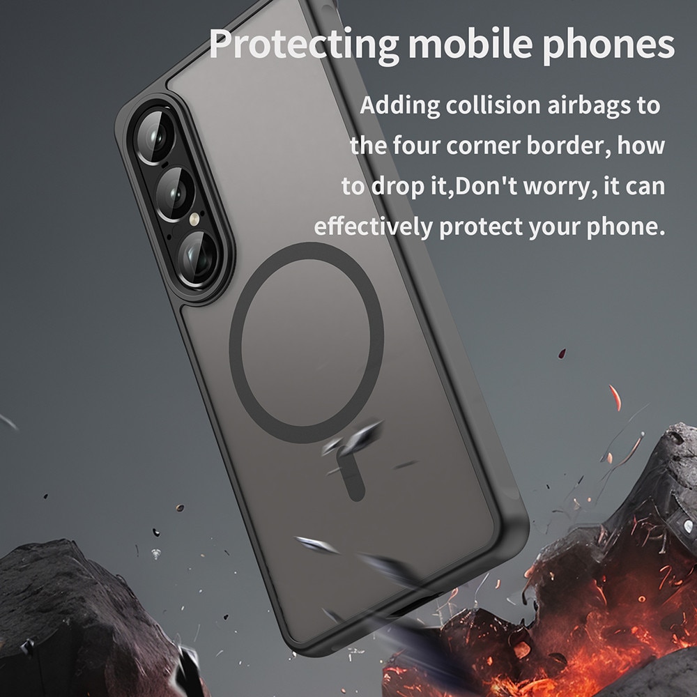 Husa pentru Sony Xperia 1 VIII Comari® Pulse, compatibila MagSafe, protectie anti-soc, bumpere ranforsate, finisaj mat antiamprenta, spate translucid, Negru
