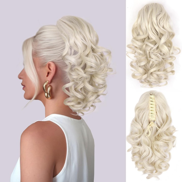 Coada de Volum Ondulata, Oskar Shop, fibra sintetica, Blond Platinat