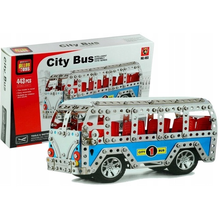 Set constructie metalic vehicul de transport City Bus Van 443 piese 8+ ani