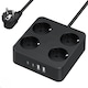 Prelungitor Excitat 8 in 1, Priza multipla, 4000W, 4 prize Schuko, 3 USB, 2m cablu, Protectie Supratensiune, Negru