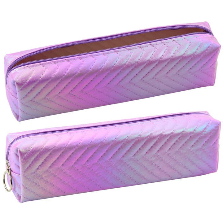 Lila holografikus iskolai tolltartó jodli mintával, 21x6x4cm, 1x szett