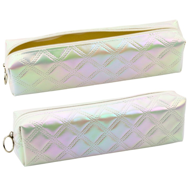 Piornik scolar LEAN perlov cu model in romb, 21x6x4cm, cu fermoar clasic