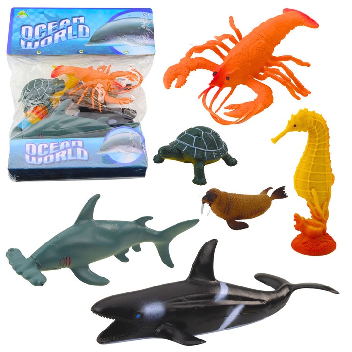 Комплект фигурки на морски животни, LEAN TOYS, 6 части, 31x23x5 см, многоцветни