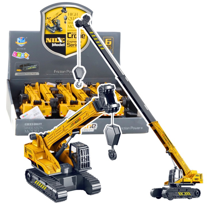 Macara pe senile, cabina extensibila rotativa la 360°, galbena